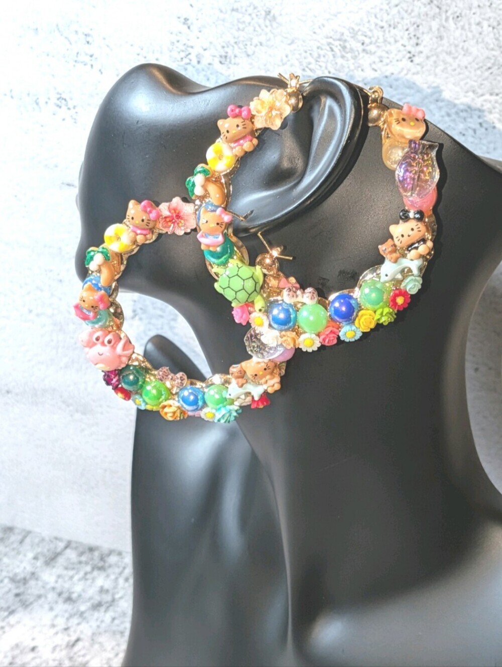 Kitty Under The Sea Hand Crafted Large Hoop Earring